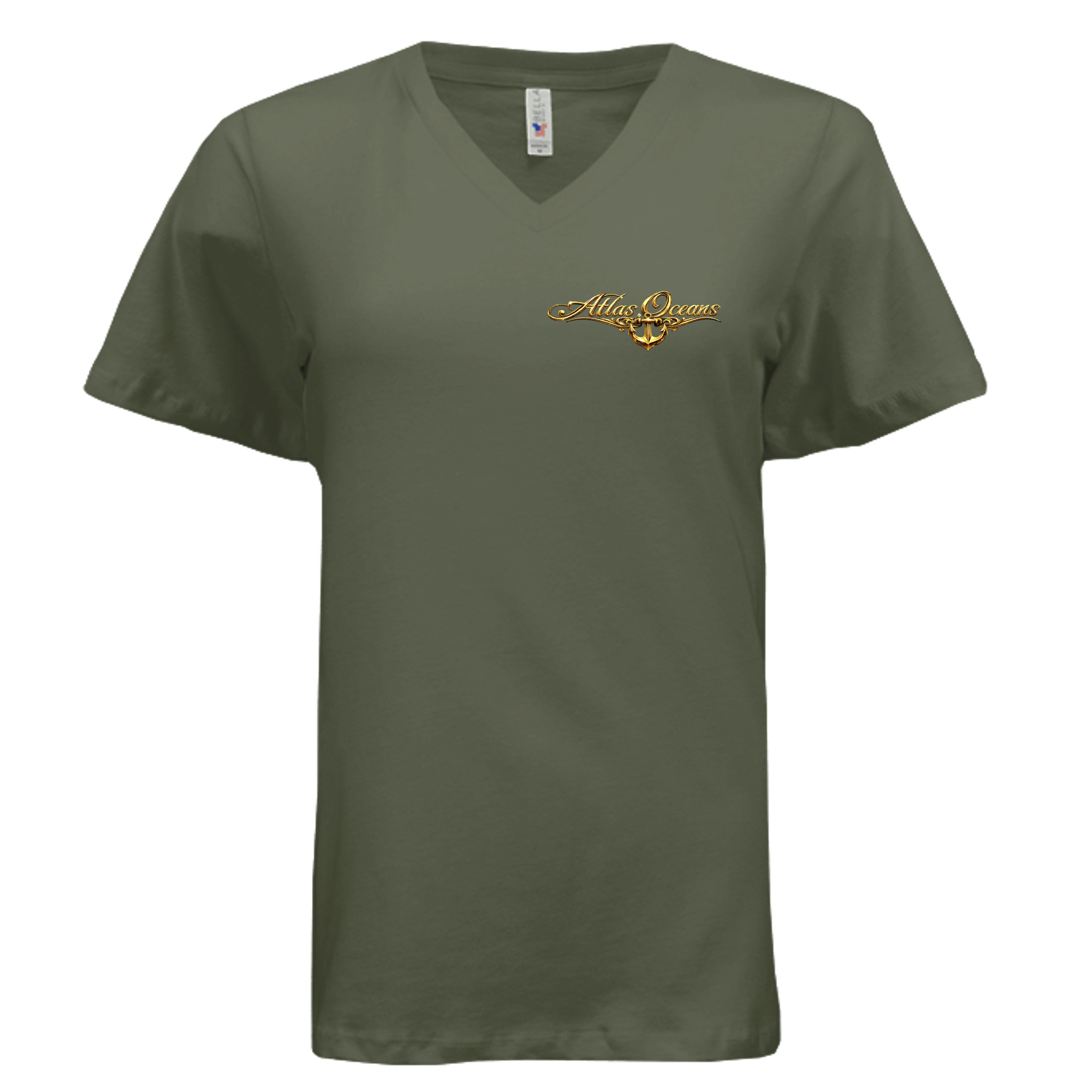 Atlas Oceans Women's Aft Deck V-Neck Tee · Deck Olive · Front