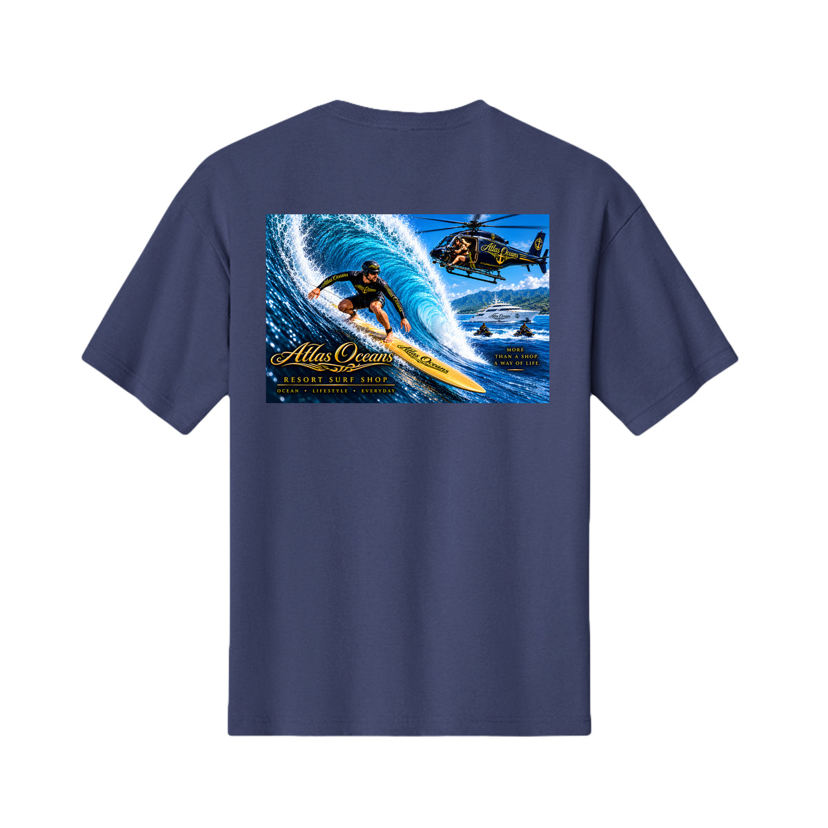Atlas Oceans VIP Surfer T-Shirt in Navy, Back View